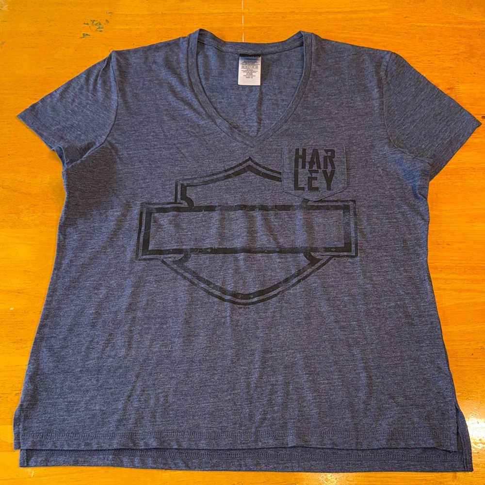 Harley Davidson Women’s v-neck t-shirt with pocket. Size medium